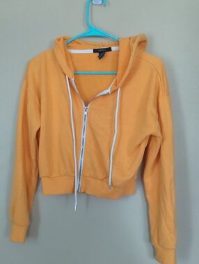 Forever 21 Bright Orange Cropped Zip-Up Hoodie
